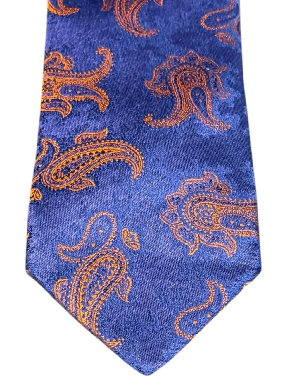 NWT Italo Ferretti 7-Fold Silk Necktie Navy Orange Paisley Hand Made Italy - Picture 3 of 9